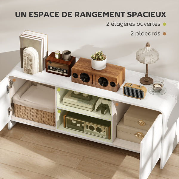 Meuble TV NOVA 110 cm – Blanc, coins arrondis, TV jusqu'à 55"