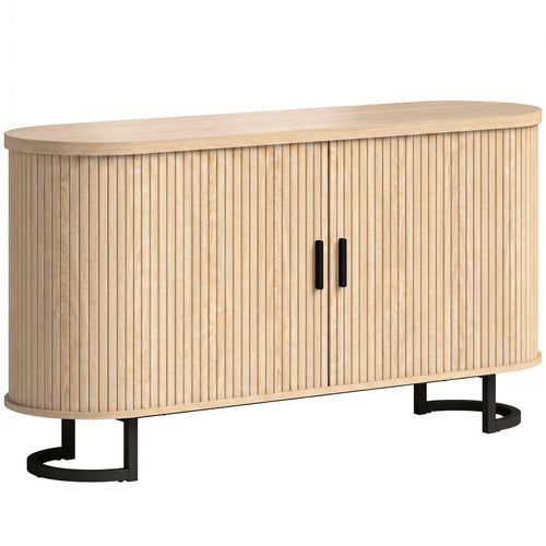 Buffet LUNA 140 cm – Finition bois naturel, portes coulissantes cannelées