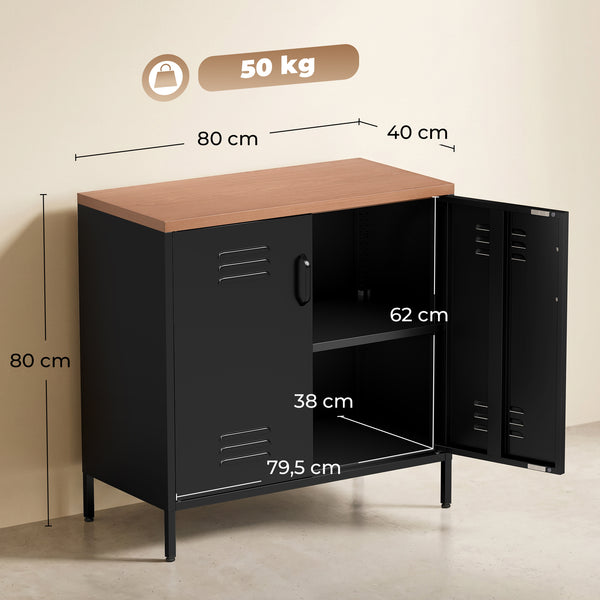 Buffet industriel FORGE 80 cm – Acier noir, plateau effet bois