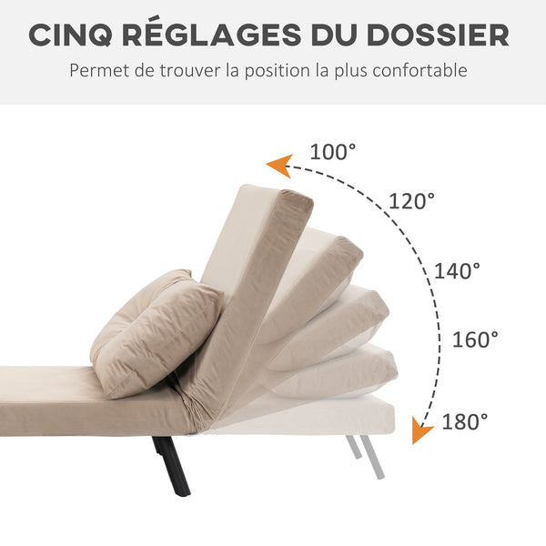 Fauteuil convertible 3 en 1, lit 1 place dossier 5 pos
