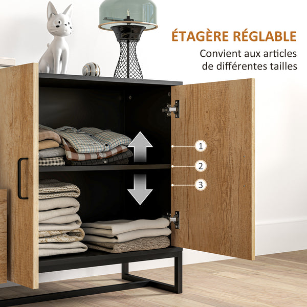Buffet MILO 140 cm – Finition bois naturel & acier noir, 3 tiroirs