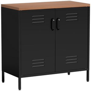 Buffet Salon Métallique, Meuble de Rangement Industriel avec 2 Portes et Étagère Réglable, 80 x 40 x 80 cm, Noir