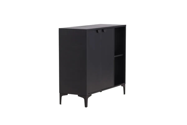 Buffet Piring 110 cm — acier noir, 2 rangements fermés et 2 étagères