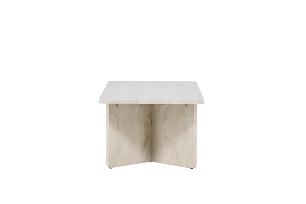 Table basse Ålesund 120 cm — effet marbre beige et rangement caché