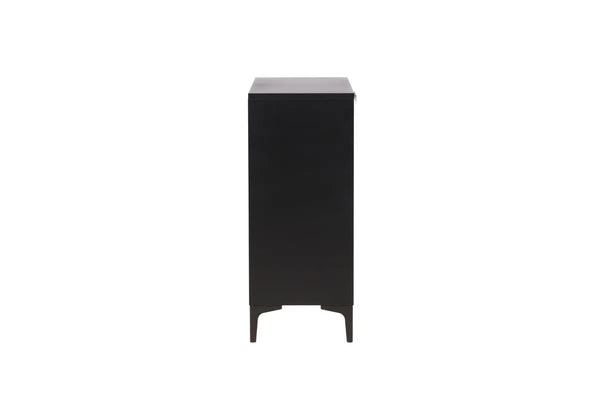 Buffet Piring 110 cm — acier noir, 2 rangements fermés et 2 étagères