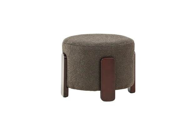 Pouf Coffey 50 cm — bouclé gris et cerclage bois