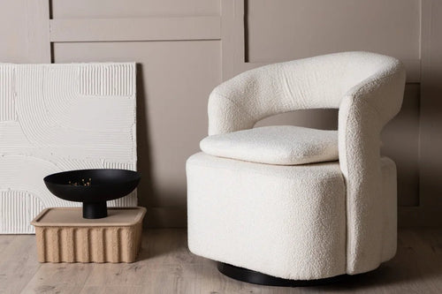 Fauteuil pivotant Laurel — bouclette blanche, confort enveloppant