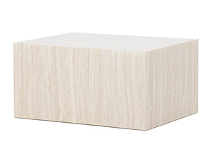 Table basse York beige — rendu minéral et laque protectrice
