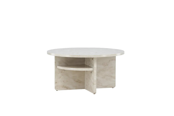 Table basse ronde Ålesund 85 cm — le grand plateau effet marbre