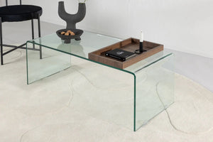 Table basse Telemark transparente, plateau en verre pour un effet de légèreté