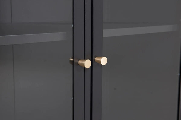 Buffet vitrine Bakal 85 cm — acier noir, verre et laiton