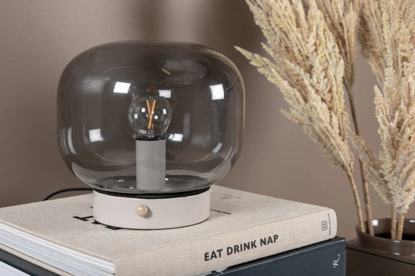 Lampe à poser Bollonelie — verre fumé et pied beige