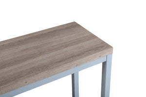 Table d'appoint Rise bois clair et gris dans une entrée industrielle
