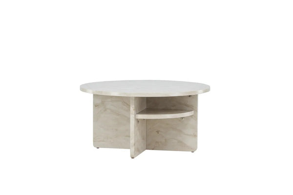 Table basse ronde Ålesund 85 cm — le grand plateau effet marbre