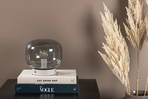 Lampe à poser Bollonelie 19 x 18 cm en acier et verre fumé