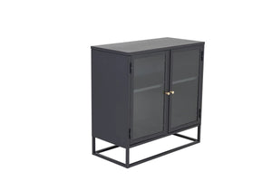 Buffet vitrine Bakal noir — portes vitrées et boutons laiton