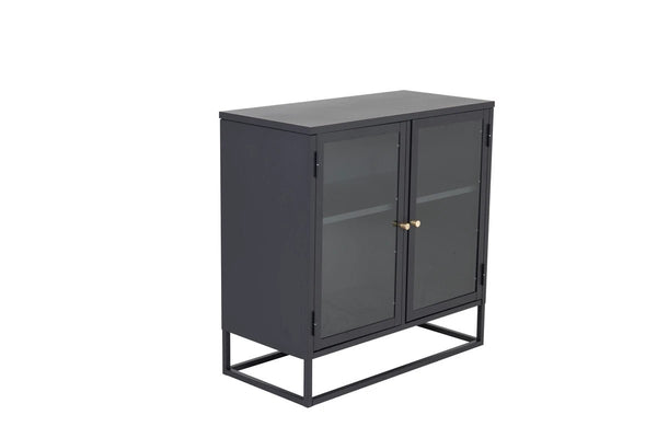 Buffet vitrine Bakal 85 cm — acier noir, verre et laiton