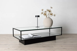Table basse Maglehem 130 x 60 cm en verre et acier noir mat