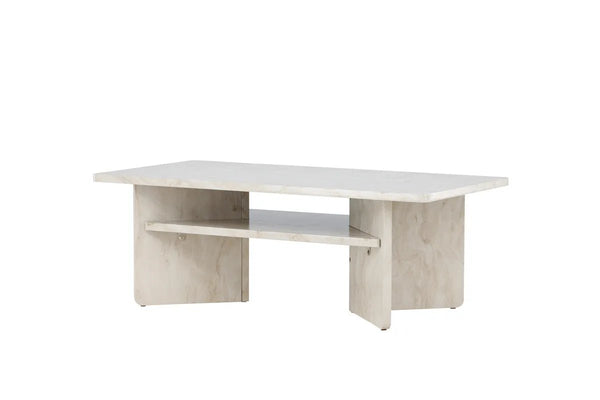 Table basse Ålesund 120 cm — effet marbre beige et rangement caché