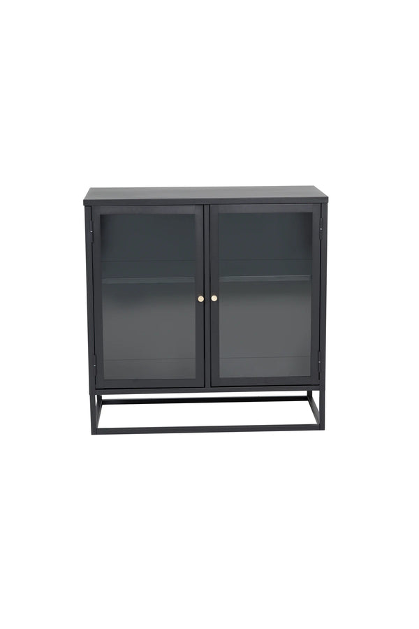 Buffet vitrine Bakal 85 cm — acier noir, verre et laiton