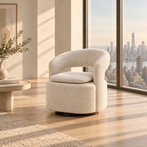 Fauteuil pivotant Laurel — bouclette blanche, confort enveloppant - Fauteuil
