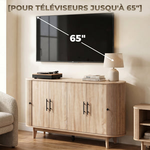 Buffet salon, meuble de rangement ovale avec 6 portes et 2 étagères réglables, 147x40x76cm, chêne