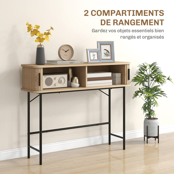Console LATTIS 100 cm – Effet chêne & noir, portes coulissantes