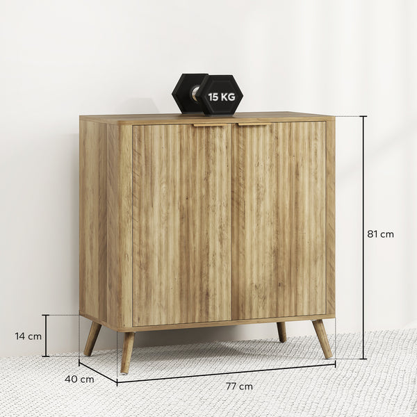 Buffet ONDA 77 cm – Effet chêne, portes ondulées & poignées dorées