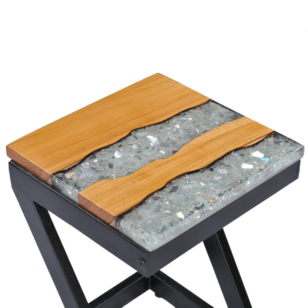 Table basse 30x30x50 cm Bois de teck massif et polyrésine