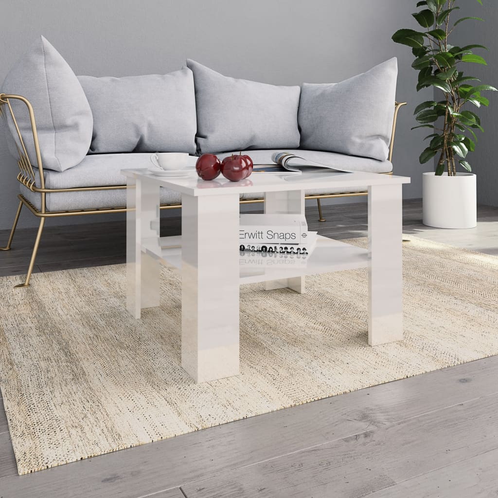 Table basse Blanc brillant 60x60x42 cm Bois d’ingénierie