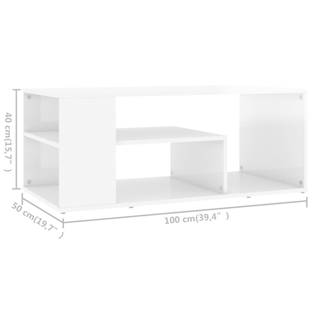 Table basse blanc brillant 100x50x40 cm bois d'ingénierie