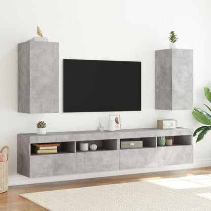 Meubles TV muraux et lumières LED 2pcs gris béton 30,5x35x70 cm