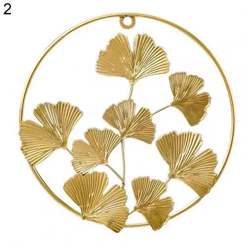 Hot Sales Golden Leaf Wall Hanging Light Luxury Punch Free Nordic Style Metal Round Iron Leaf Pendant for Living Room - BB'art meuble & déco