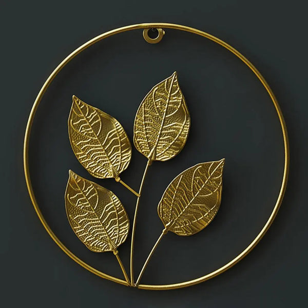 Hot Sales Golden Leaf Wall Hanging Light Luxury Punch Free Nordic Style Metal Round Iron Leaf Pendant for Living Room - BB'art meuble & déco