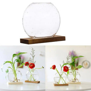 Vase en verre Minimaliste sur socle bois
