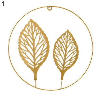 Hot Sales Golden Leaf Wall Hanging Light Luxury Punch Free Nordic Style Metal Round Iron Leaf Pendant for Living Room - BB'art meuble & déco