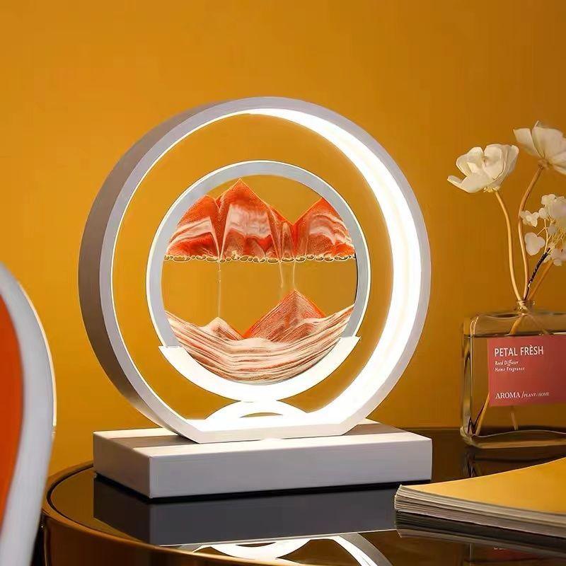 Lampe LED 3D en forme de sablier - 25,4 cm - Sable mouvant - Rotation -  Décoration de table - 3 couleurs - Intensité variable - USB - Peinture sur